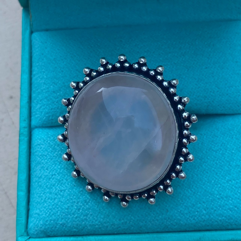 Rose Quartz Sterling Silver Handcrafted Ring Large Stone Size 8 48$